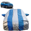 Tata Punch Car Cover Waterproof in blue and silver stripes for full body protection