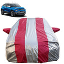 Tata Punch Car Cover Waterproof with silver and red stripes protecting a Tata Punch SUV