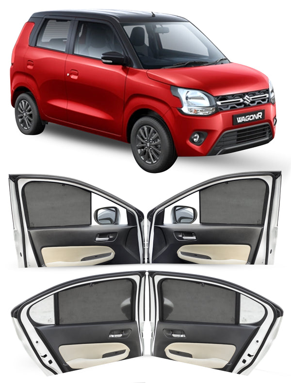 Autofact Vehicle specific Z Black Sunshades for Maruti Wagon R (2019-2025) – UV Protection, Privacy & Heat Control (Set of 4)