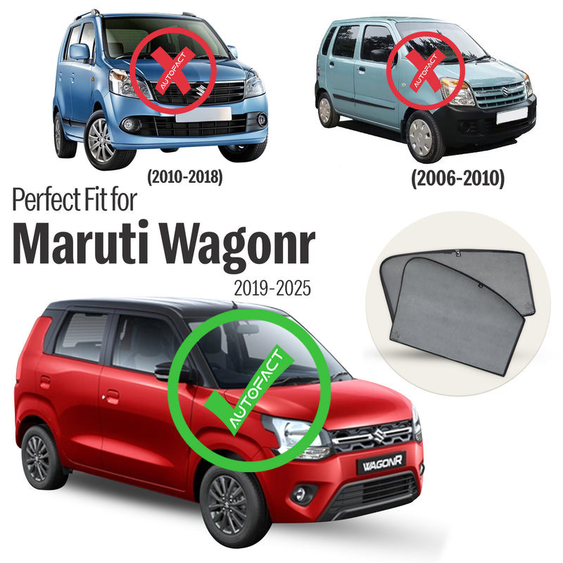 Autofact Vehicle specific Z Black Sunshades for Maruti Wagon R (2019-2025) – UV Protection, Privacy & Heat Control (Set of 4)