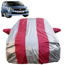 Wagonr Car Cover Waterproof in silver and red stripes protecting a Maruti Wagon R car