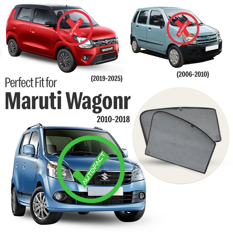 Autofact Vehicle specific Z Black Sunshades for Maruti Wagon R (2010-2018) – UV Protection, Privacy & Heat Control (Set of 4)