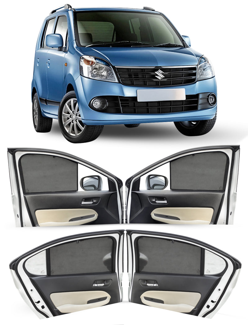 Autofact Vehicle specific Z Black Sunshades for Maruti Wagon R (2010-2018) – UV Protection, Privacy & Heat Control (Set of 4)